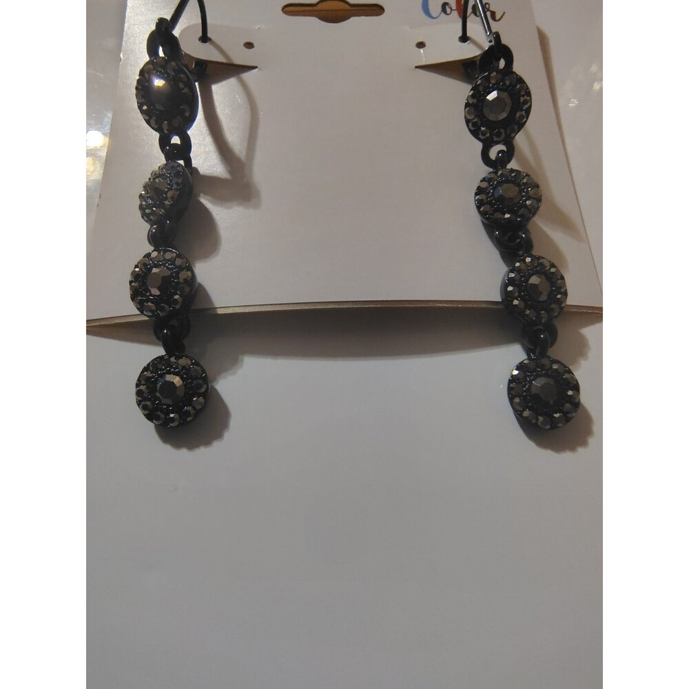 Mixit Color Black Drop Dangle  Earrings Approx 2" - Picture 3 of 3